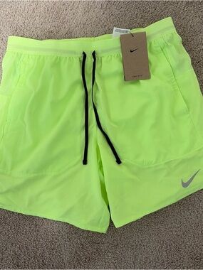 Nike Men’s Neon Yellow Athletic Shorts with Black Drawstring